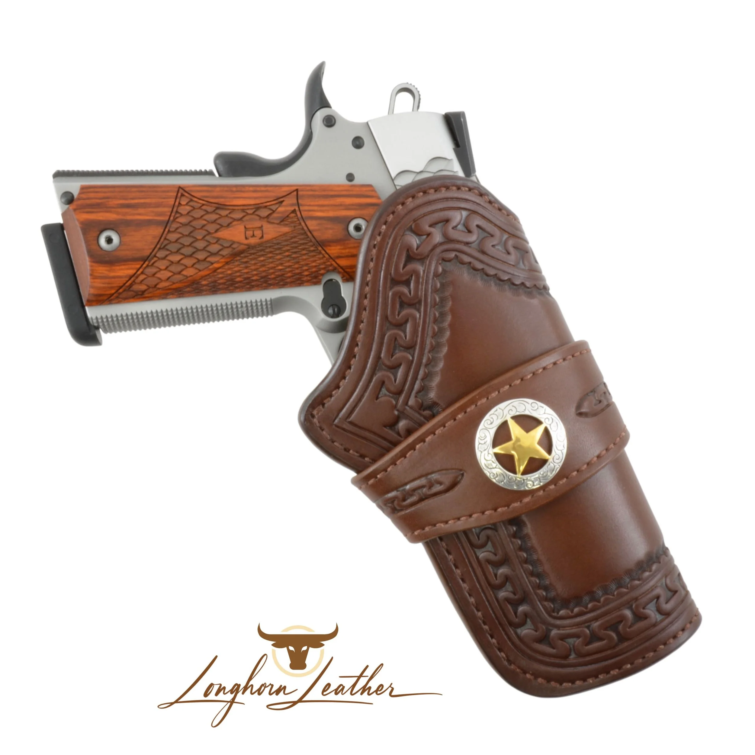 Longhorn Leather AZ Custom leather 1911 holster featuring the Yuma design. Longhorn Leather AZ